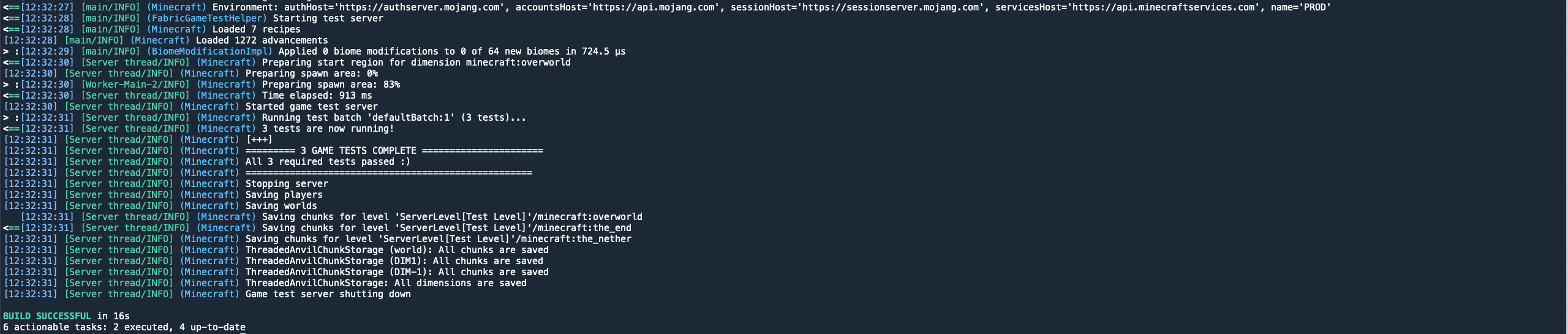 tests dans le terminal